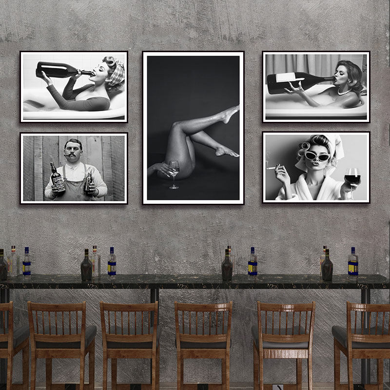 美式复古酒吧装饰画音乐餐厅怀旧黑白人物挂画咖啡厅酒馆会所壁画