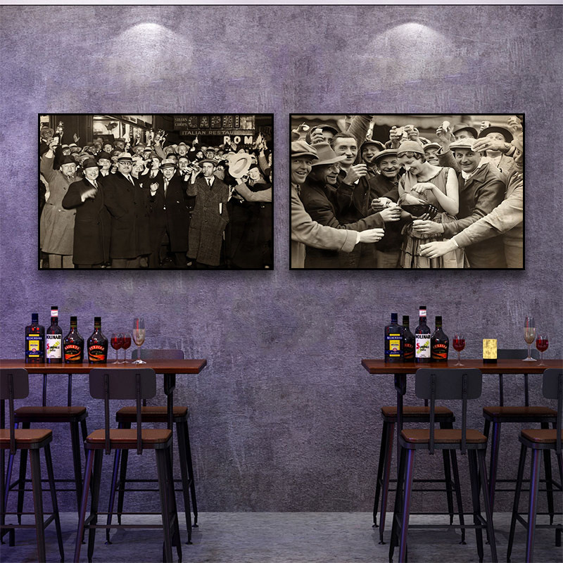 美式黑白老照片装饰画酒吧西餐厅会所复古派对男女挂画威士忌壁画