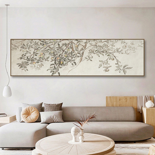 手绘苹果树装饰画新中式客厅沙发墙平平安安寓意壁画书房茶室挂画