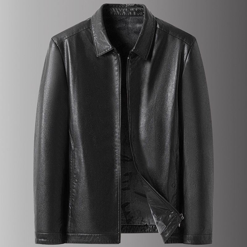 280斤可穿商务大码秋冬男装宽松翻领拉链软皮衣夹克机车防风外套
