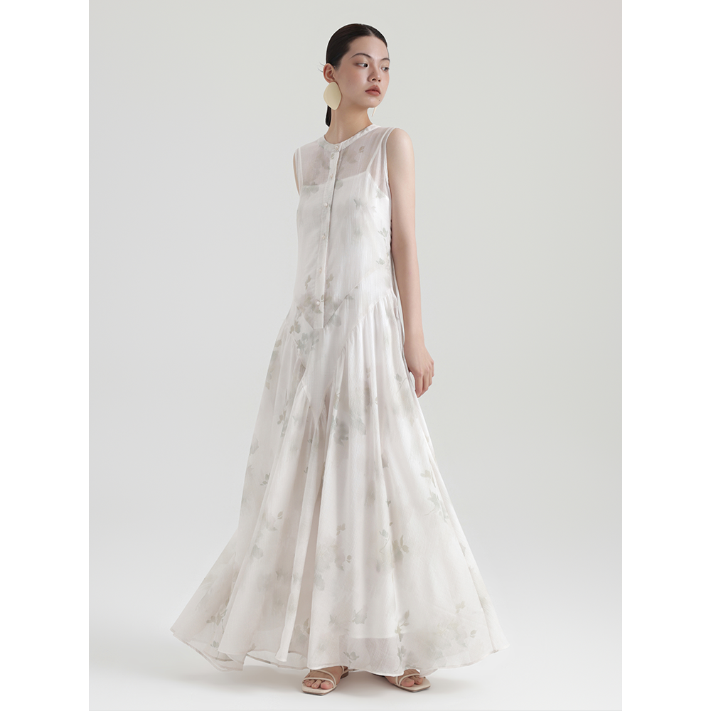 夏安若新中式国风气质连衣裙女两件套收腰不规则大摆裙外衫吊带裙