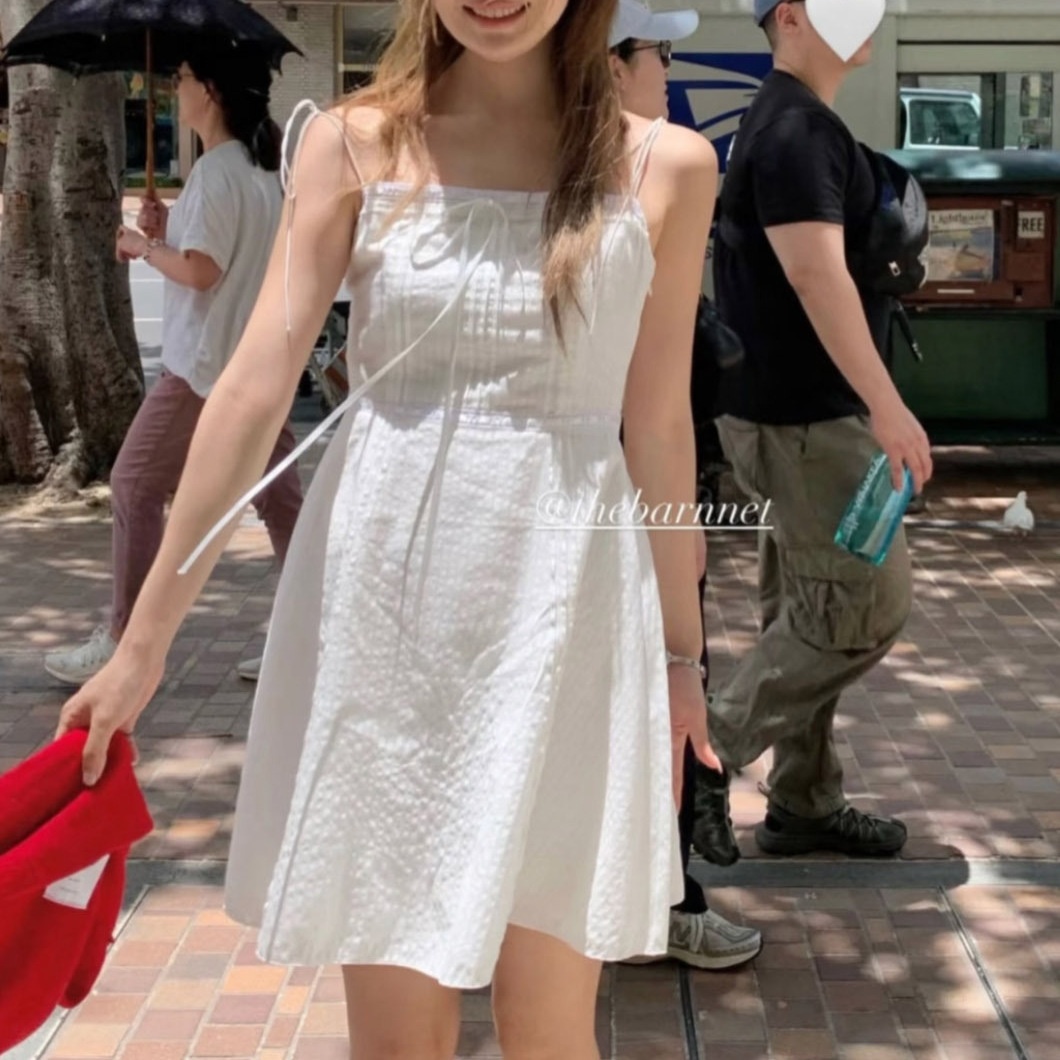 夏安若现货2025夏季新款韩国东大门th*Bar*net纯色系带蕾丝吊带裙