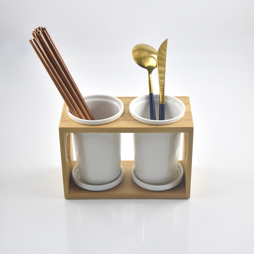 2025新款陶瓷筷子筒沥水架竹木家用餐饮店托盘酒店饭店小食店中式