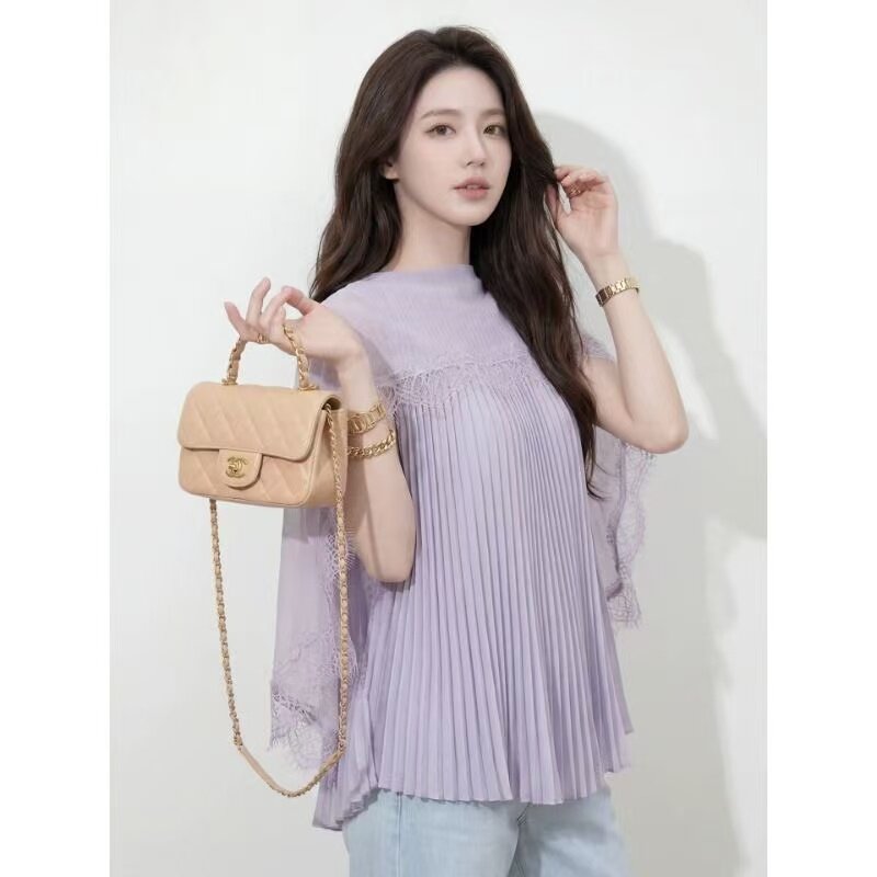 小众设计感绝美上衣女2026夏季新款仙女慵懒风衬衣蕾丝浅紫色衬衫
