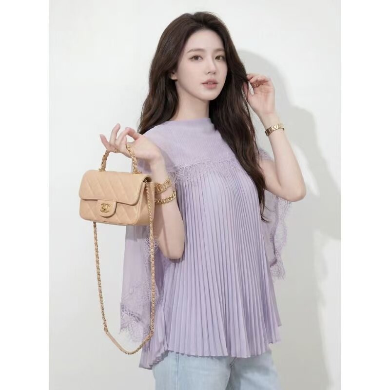 小众设计感绝美上衣女2026夏季新款衬衣慵懒风漂亮蕾丝浅紫色衬衫