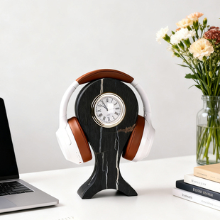 木化石雕塑套式耳机收纳支架天然树化石装饰桌面摆件化石饰品送礼