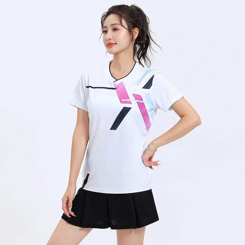 羽毛球服无领男女夏排球短袖上衣