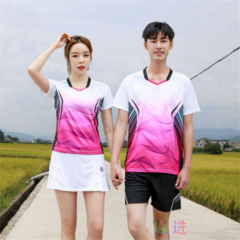 快干男女夏羽毛球服套装V领吸汗短袖T恤训练运动网球服乒乓球衣短