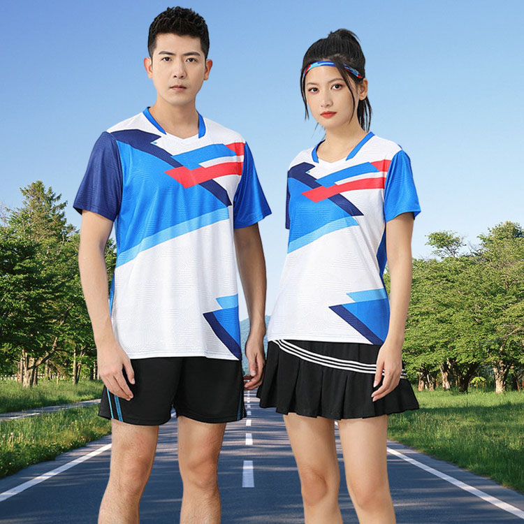 快干羽毛球服上衣速干比赛男女夏短袖T恤修身新款V领乒乓球衣裤排