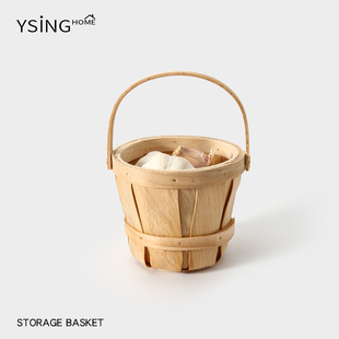 厨房放葱姜蒜收纳篮家用手工编织收纳筐田园风桌面小号木质置物篮