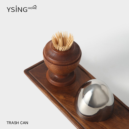 牙签盒实木轻奢304不锈钢牙签筒