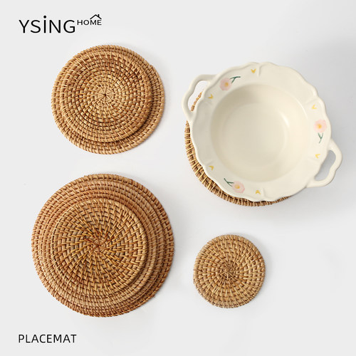 藤编隔热垫餐桌垫防烫耐高温锅垫盘子碗家用中古风编织桌面菜垫子