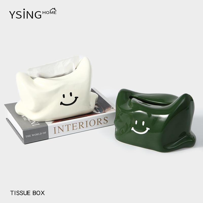 陶瓷纸巾盒客厅桌面高级感轻奢ins风新家创意微笑可爱实用抽纸盒