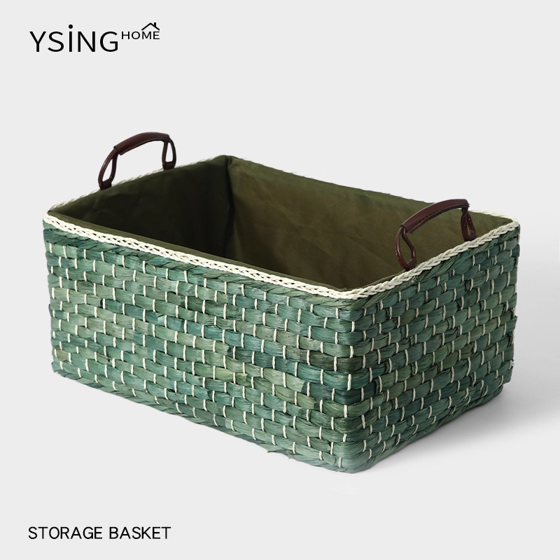 编织收纳筐家用手工长方形桌面篮子零食杂物化妆品整理盒储物筐子