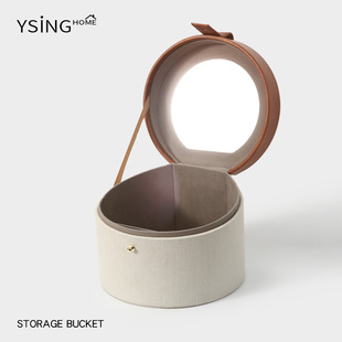 化妆包女轻奢高级立体不塌带镜子手提化妆包化妆桶带盖桌面收纳桶