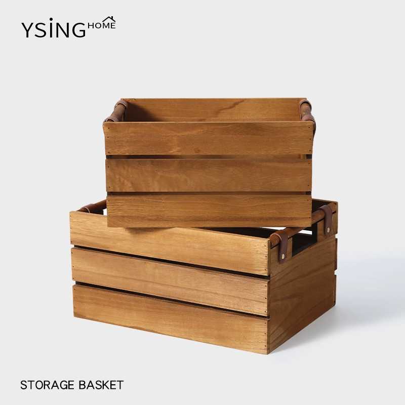 木质收纳筐实木复古桌面杂物整理储物箱长方形零食收纳篮衣物篮子