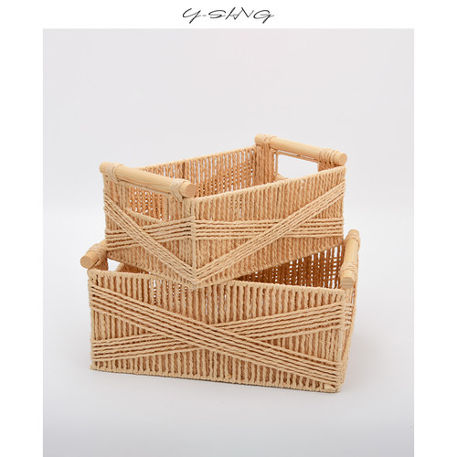 桌面收纳筐家用高档客厅玄关茶几零食杂物日式编织篮梳妆台储物筐