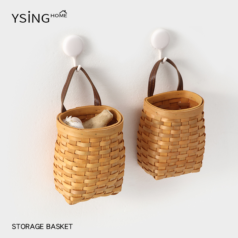 葱姜蒜收纳篮厨房挂篮手工编织壁挂式收纳神器日式木质置物篮墙上