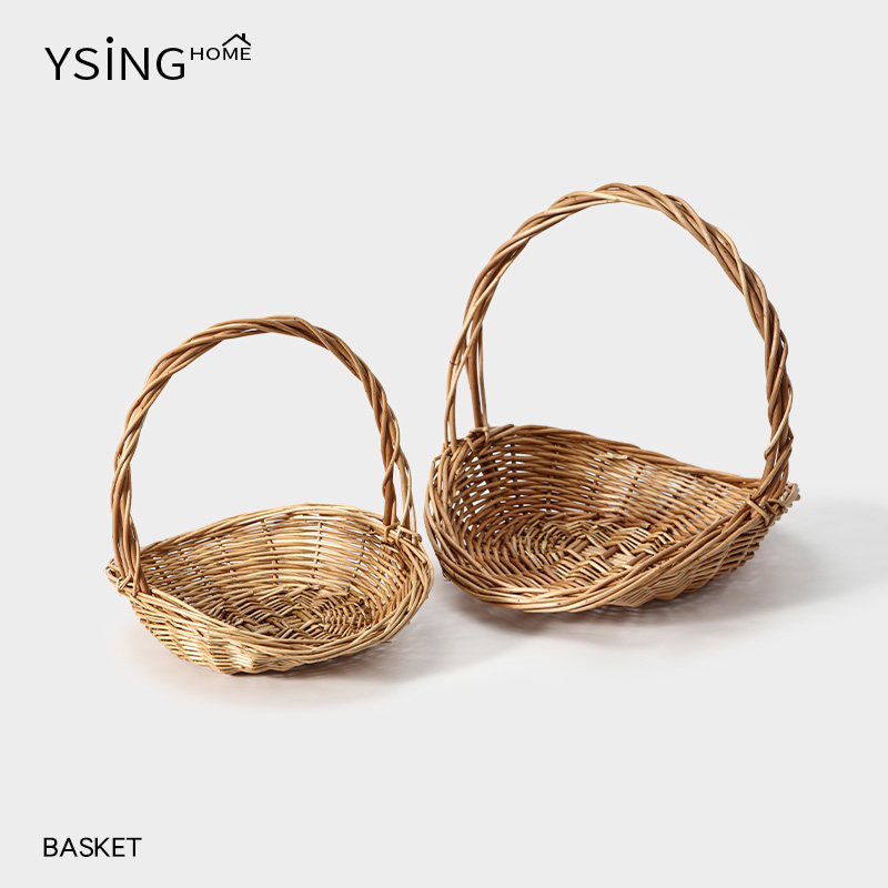 手工编织收纳篮柳编家用桌面水果零食框挂式小收纳筐手提花篮竹篮