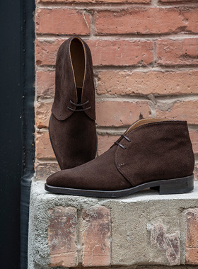 雅生AXEN 固特异工艺英国CFS Repello深棕翻毛皮男士Chukka沙漠靴