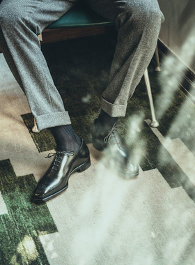 英国George Cleverley手工皮鞋黑色固特异商务正装Oxford牛津鞋男