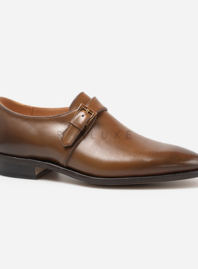 雅生AXEN固特异工艺皮鞋棕色牛皮商务正装男士单扣孟克皮鞋 Monk