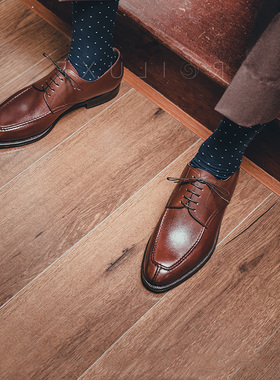 意大利Enzo Bonafe正装皮鞋 Hand welted商务休闲Derby德比鞋男