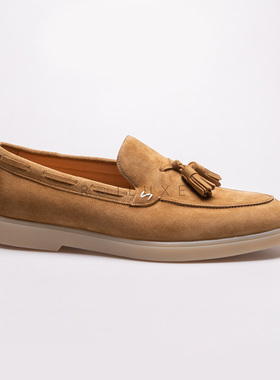 Notations 羊翻毛皮舒适软底透气平底夏季时尚休闲流苏乐福皮鞋男