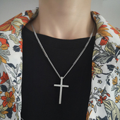 ins欧美简约气质钛钢霸气十字架吊坠项链男酷帅型男衣服性感挂件