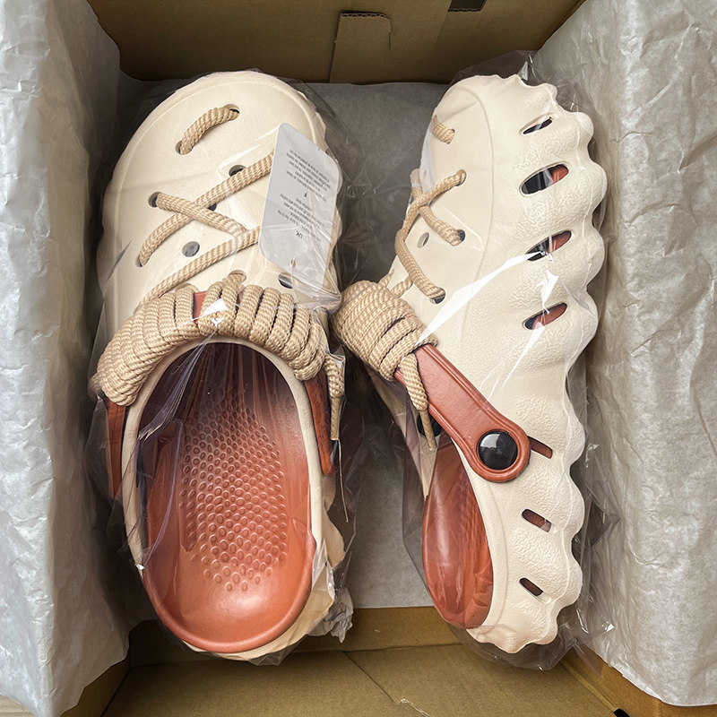 鞋带小狗洞洞鞋男女款夏季外穿防滑踩屎感沙滩凉鞋户外运动凉拖鞋