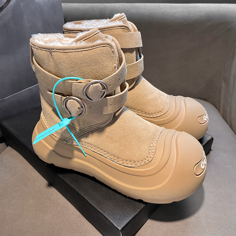 鞠婧祎同款开口笑雪地靴女冬季2025新款厚底加绒加厚保暖大头靴子