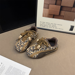 儿童真皮豹纹德训鞋2025秋冬新款童鞋女童软底加绒鞋子男童二棉鞋