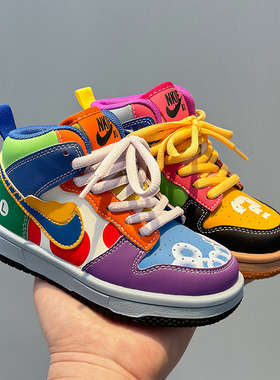 aj潮牌童鞋儿童高帮鸳鸯运动鞋2025秋冬新款男童二棉鞋女童加绒鞋