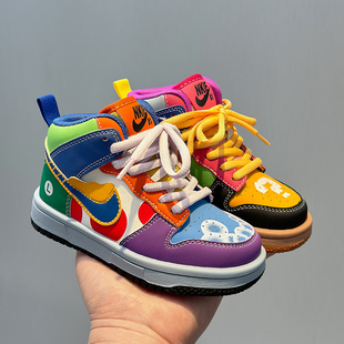 aj潮牌童鞋儿童高帮鸳鸯运动鞋2025秋冬新款男童二棉鞋女童加绒鞋