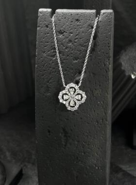 进口莫桑钻LOOP花园四叶草满钻培育钻女项链手錬锁骨链高级感吊坠
