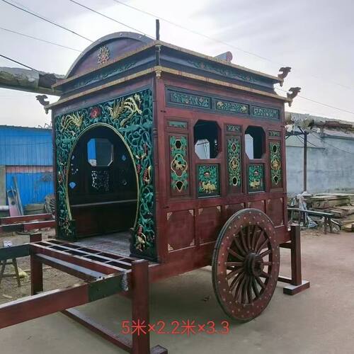 仿古马车摆件实木复古马车创意景区景观古代战车古典马车
