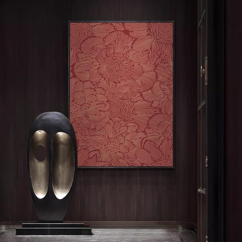 新中式国风牡丹玄关装饰画酒店客餐厅包厢别墅挂画高档肌理竖版画图片