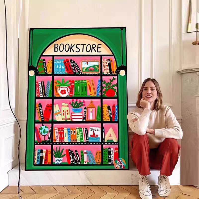 现代简约多巴胺小众艺术客厅装饰画书架玄关画2025年新款北欧挂画