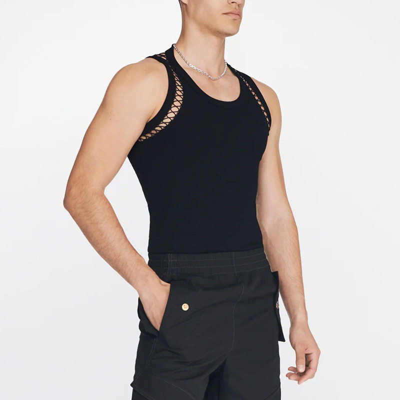 夏季个性镂空圆领弹力背心男欧美痞帅风修身百搭打底上衣Men vest