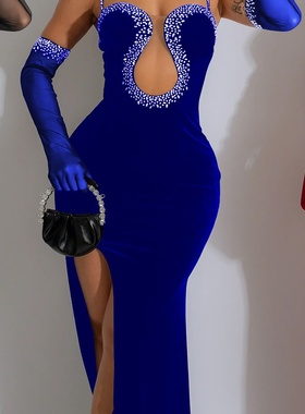 Night club performance dress性感紧身夜店礼服大摆吊带连衣裙