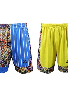 台湾极限X-TRM 刺青图腾运动短裤 蓝色/黄色