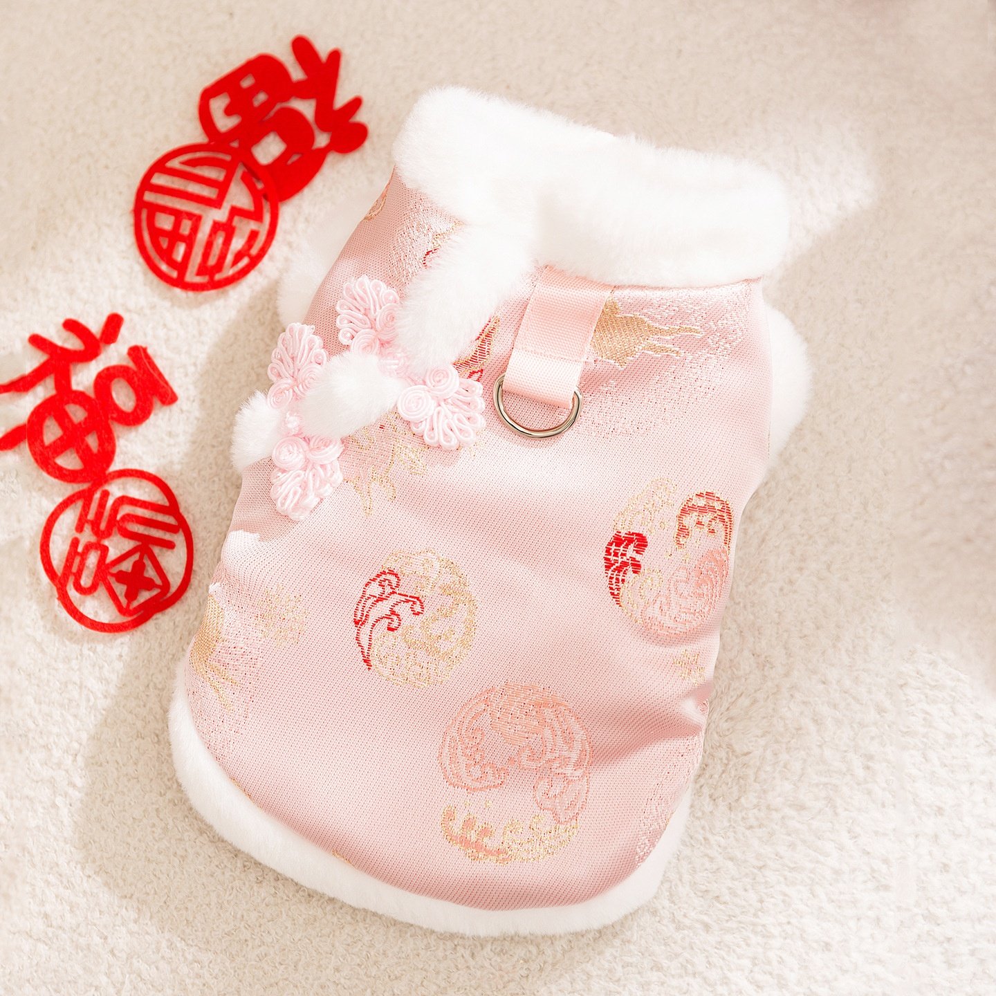 粉色新年国风小兔子提花织锦缎两脚棉衣小型犬比熊泰迪宠物狗衣服,宠物/宠物食品及用品,狗宠物服装/雨衣,淘宝优惠券,粉丝福利购,淘宝优惠卷