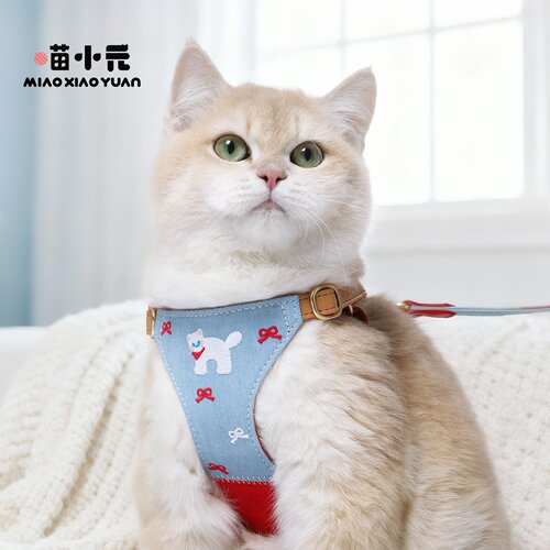 喵小元|牛仔胸背套装猫咪牵引绳背心式放挣脱遛猫遛狗外出宠物绳