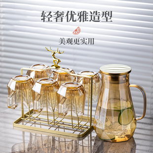 家用轻奢玻璃水杯耐高温高颜值带把喝水杯子泡茶杯果汁杯 茶具套装