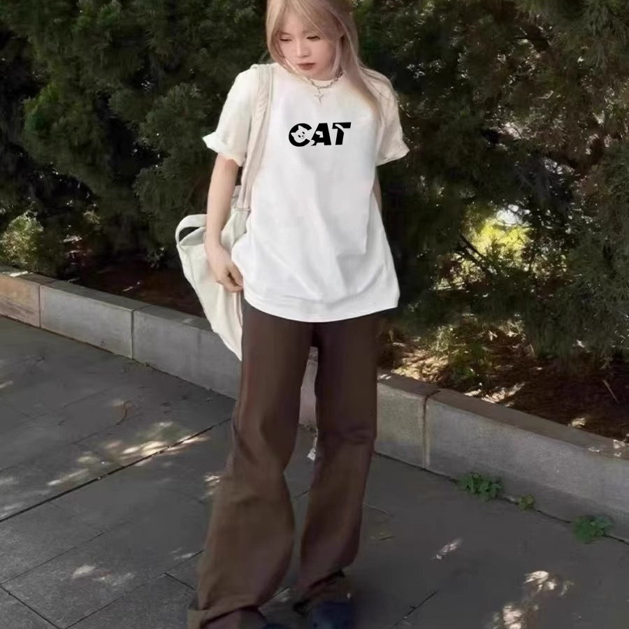 100纯棉潮牌美式复古T恤女学T恤