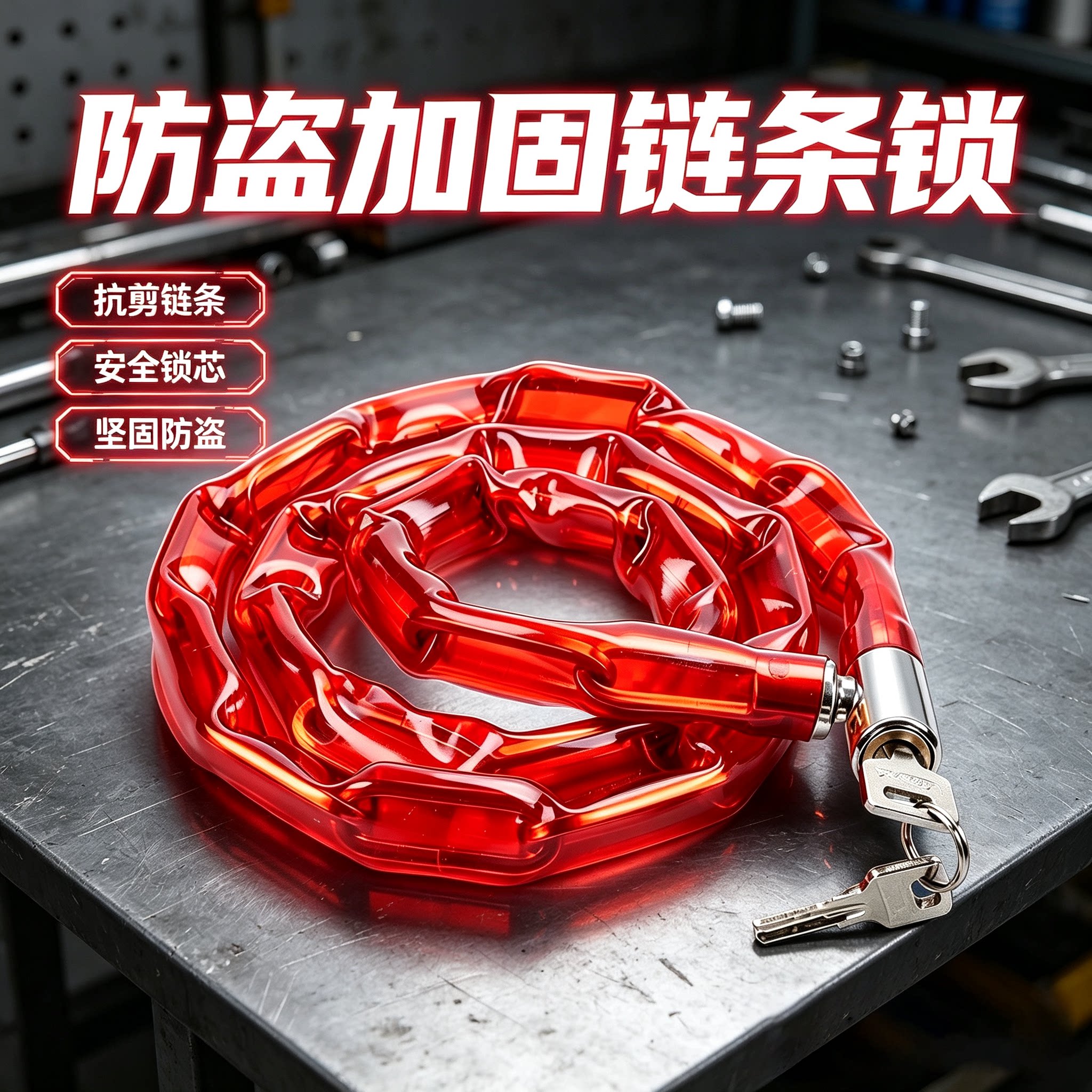 锰钢链条锁防剪铁链锁三轮车自行车链子锁摩托车锁电瓶车链条挂锁