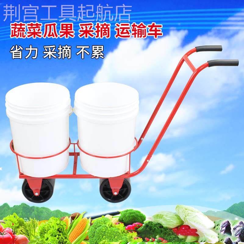 定制双桶大蔬菜瓜果移动采车黄瓜西红柿运输手推懒汉人车采棚摘工