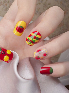 可爱番茄穿戴甲卡通指甲贴片立体美甲片手工假指甲个性美甲片成品