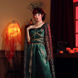 萬(wàn)圣節(jié)派對(duì)服裝 希臘史神話石化蛇頭海妖綠色搭配頭飾美杜莎長(zhǎng)裙