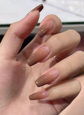 冬日暖棕渐变穿戴甲美甲贴片甲片芭蕾甲指甲贴片假指甲片美甲成品